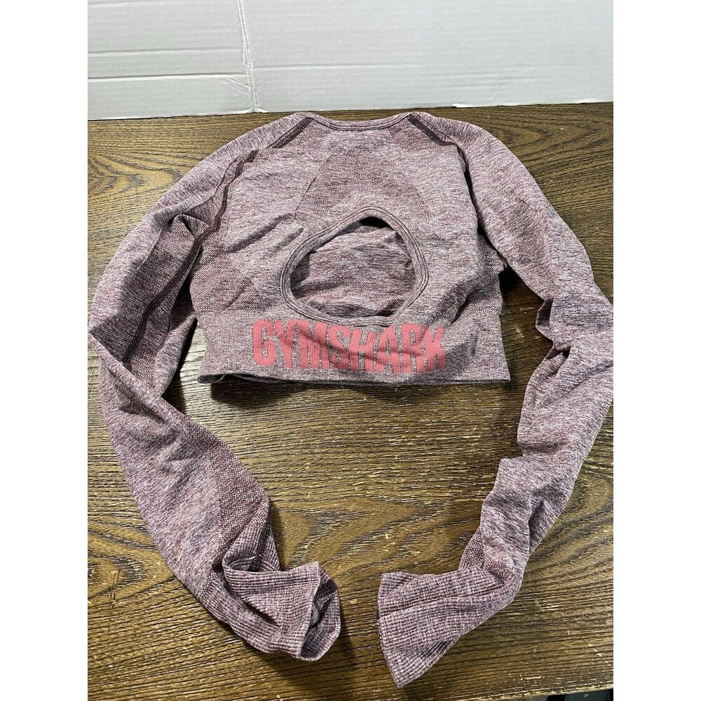 *NO TAG* Gymshark Flex Sports Long Sleeve Crop Top Burgundy Marl Cut Out Back